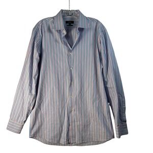 Sarar Mens Slim Fit Blue Pink Striped Dress Shirt 16 34/35 100% Cotton‎ Turkey
